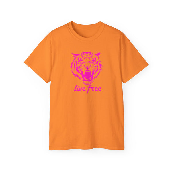 Neon Pink Live Free Tiger Graphic Tee - Unisex Ultra Cotton T-Shirt