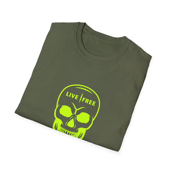 Neon Green Live Free Skull Unisex Softstyle T-Shirt - Edgy Graphic Tee