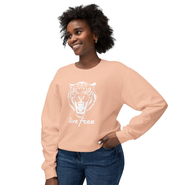 Unisex Lightweight Crewneck Sweatshirt - 'Live Free' Tiger Design