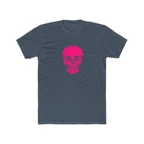 Unisex cotton crew tee with neon pink skull graphic, showcasing free mind design.
