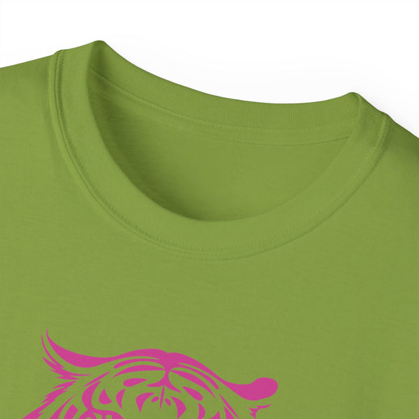 Fugitive Tees- Pink “Live Free” Jumbo Retro Roaring Tiger Head Graphic Tee