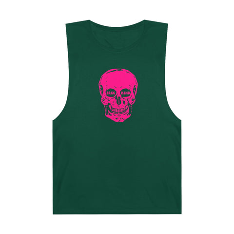 Neon Pink Skull Free Mind Unisex Tank Top with trendy casual design.