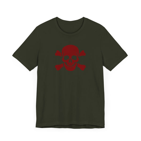 BURGUNDY Fugitive Skull and Crossbones Graphic Tee - Unisex Jersey Short Sleeve T-Shirt