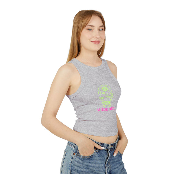 Edgy Women's Graphic Crop Tank Top - Break Free Skull Design