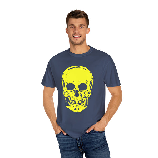 Vibrant Neon Yellow Skull Graphic T-Shirt - Unisex Garment-Dyed Tee for Casual Style