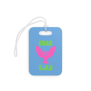 Vibrant Fugitive Tiger luggage tag with "Free Bird" design, ideal travel accessory.