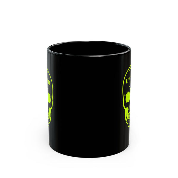 NEON GREEN LIVE FREE SKULL Black Coffee Mug - Perfect Gift for Coffee Lovers | 11oz & 15oz Options