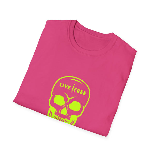Neon Green Live Free Skull Unisex Softstyle T-Shirt - Edgy Graphic Tee