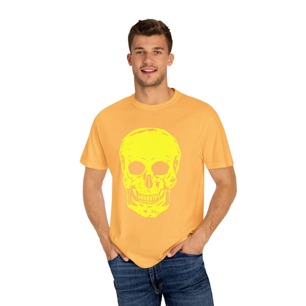 Vibrant Neon Yellow Skull Graphic T-Shirt - Unisex Garment-Dyed Tee for Casual Style