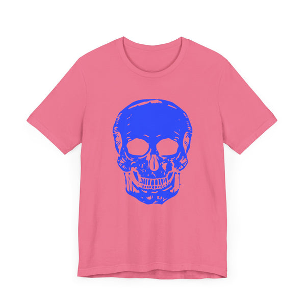 Neon Blue Skull Graphic Tee - Fugitive Statement T-shirt for Bold Style