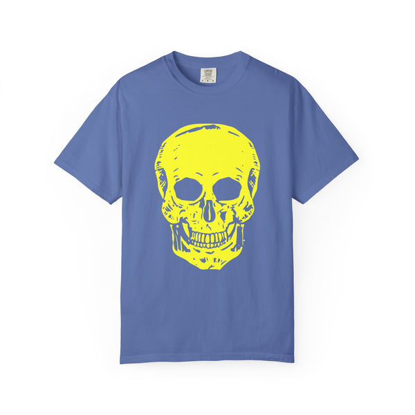 Vibrant Neon Yellow Skull Graphic T-Shirt - Unisex Garment-Dyed Tee for Casual Style