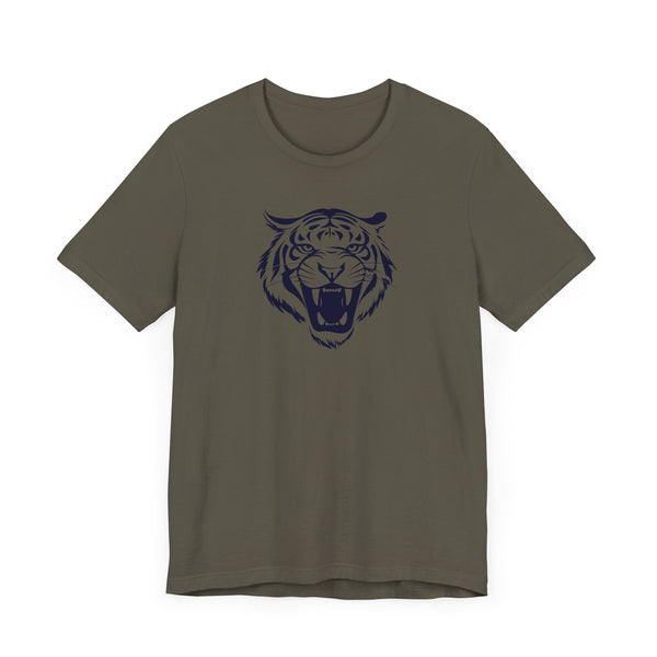 Dark Navy Blue Tiger Graphic Tee - Unisex Short Sleeve Shirt with 'Fugitive' Design