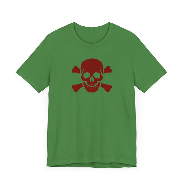 BURGUNDY Fugitive Skull and Crossbones Graphic Tee - Unisex Jersey Short Sleeve T-Shirt