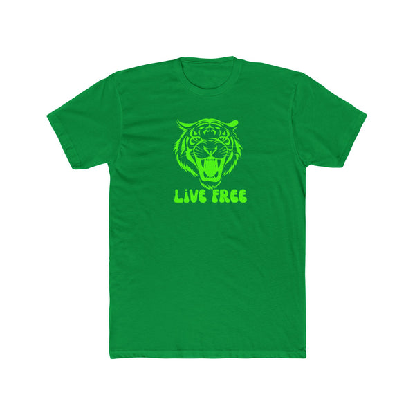Live Free Neon Green Tiger Graphic Unisex Cotton Crew Tee