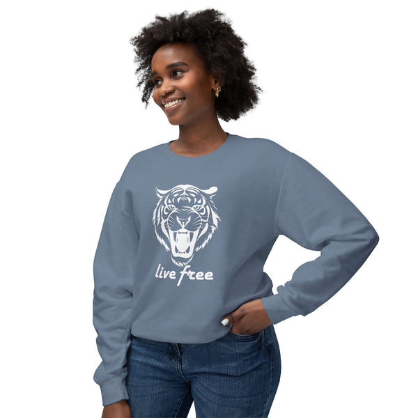 Unisex Lightweight Crewneck Sweatshirt - 'Live Free' Tiger Design