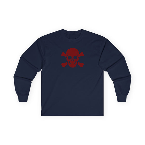 Unisex Long Sleeve Tee - BURGUNDY Skull  and Crossbones Long Sleeved Tee Shirt
