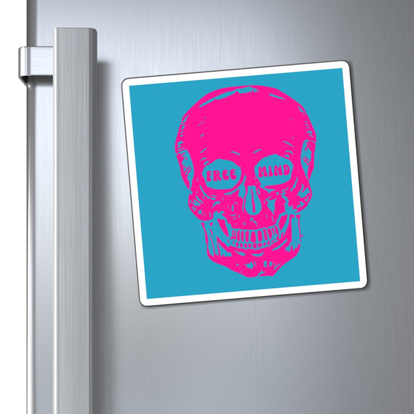 Neon Pink Free Mind Skull Magnet - Bold Pink Design for Unique Refrigerator Decor