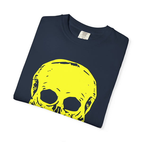 Vibrant Neon Yellow Skull Graphic T-Shirt - Unisex Garment-Dyed Tee for Casual Style