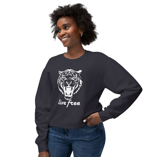 Unisex Lightweight Crewneck Sweatshirt - 'Live Free' Tiger Design