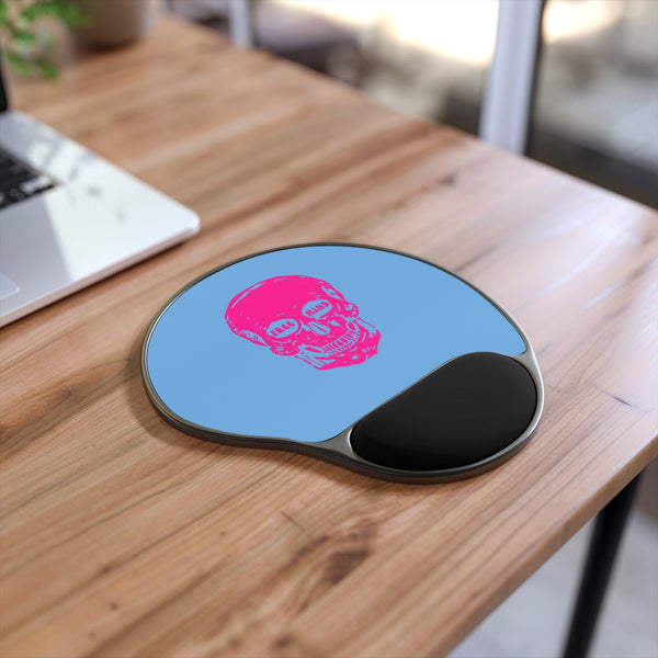 Neon Pink Skull Design Mouse Pad with Wrist Rest - Free Mind Inspired Ergonomic Office Accessory