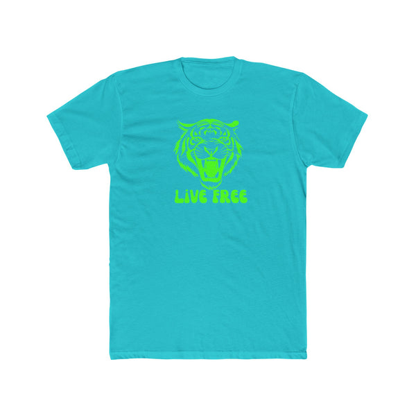 Live Free Neon Green Tiger Graphic Unisex Cotton Crew Tee