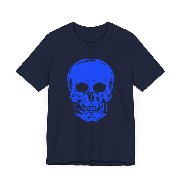Neon Blue Skull Graphic Tee - Fugitive Statement T-shirt for Bold Style