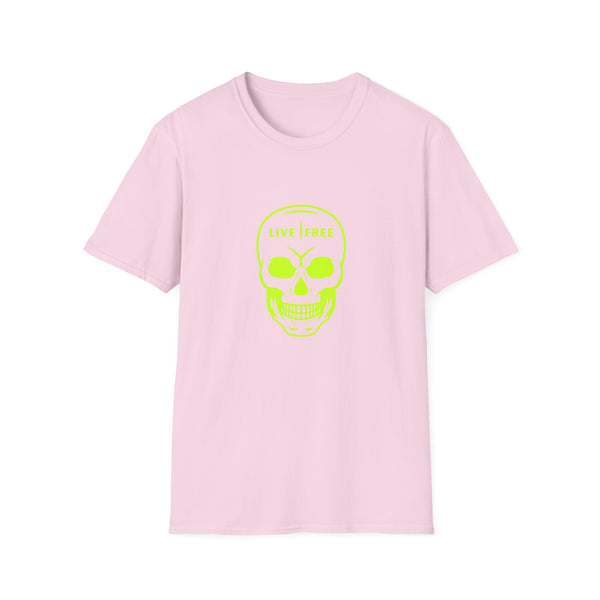 Neon Green Live Free Skull Unisex Softstyle T-Shirt - Edgy Graphic Tee