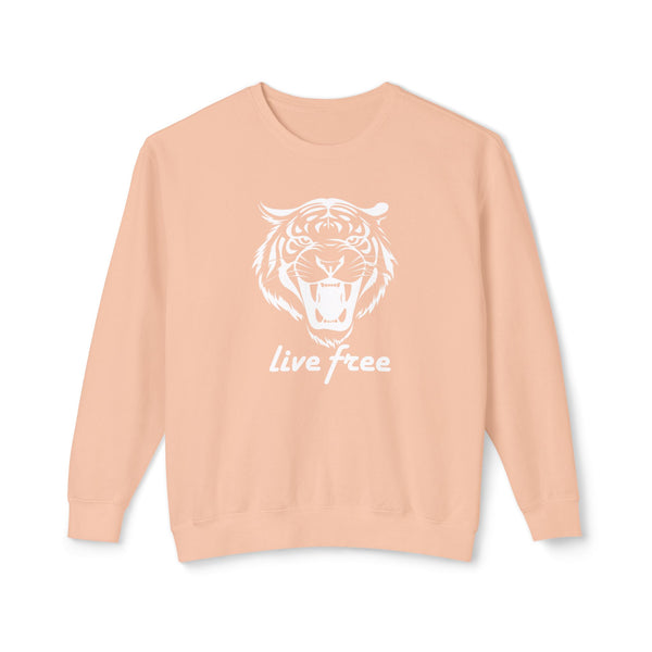 Unisex Lightweight Crewneck Sweatshirt - 'Live Free' Tiger Design