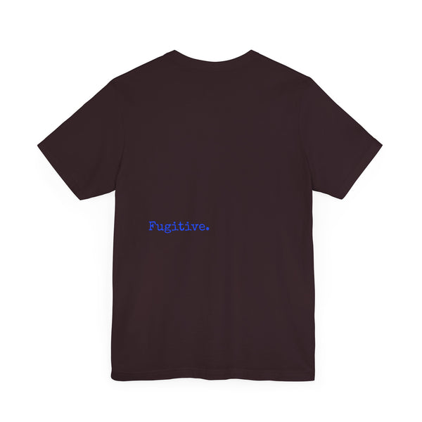 Neon Blue Skull Graphic Unisex Tee with 'Fugitive.' Text