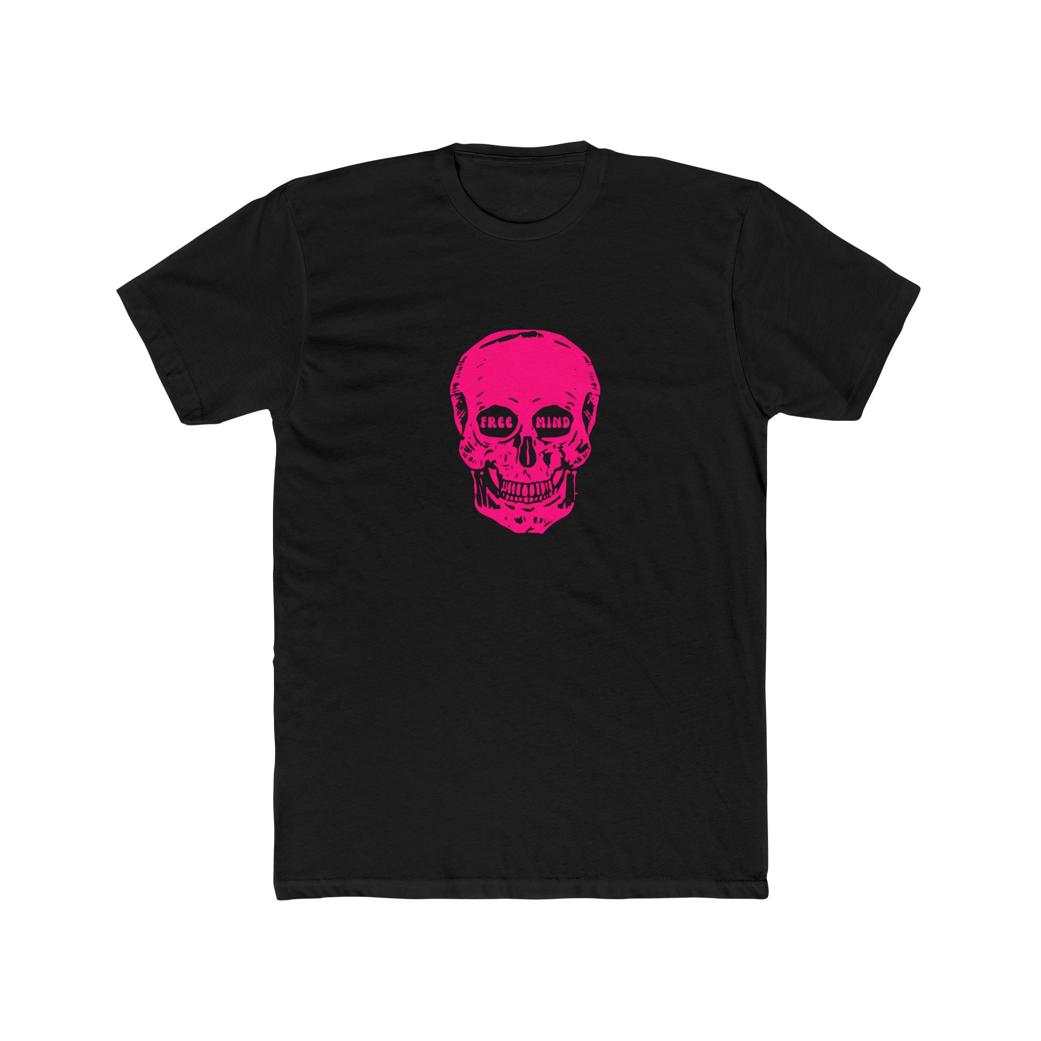 Fugitive Neon Pink Free Mind Skull Graphic Tee - Unisex Cotton Crew Shirt