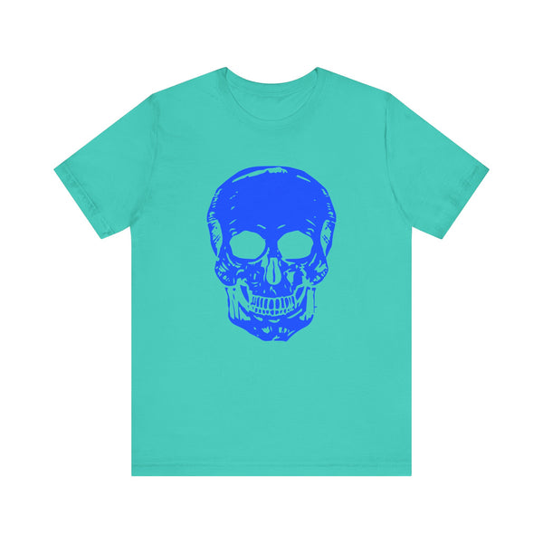 Stylish Unisex Neon Blue Skull Tee - "Fugitive" Graphic T-Shirt