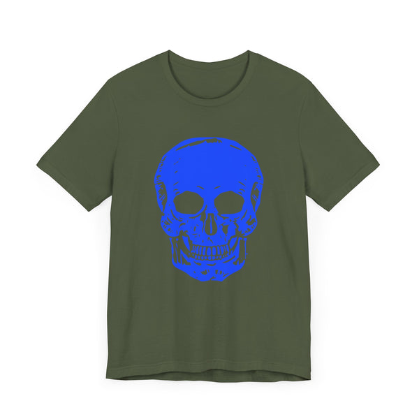 Stylish Unisex Neon Blue Skull Tee - "Fugitive" Graphic T-Shirt