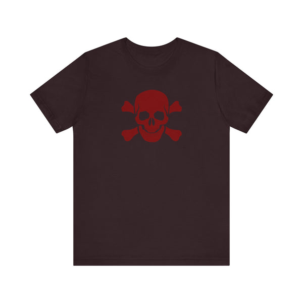 BURGUNDY Fugitive Skull and Crossbones Graphic Tee - Unisex Jersey Short Sleeve T-Shirt