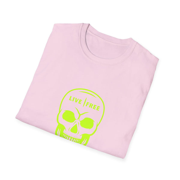 Neon Green Live Free Skull Unisex Softstyle T-Shirt - Edgy Graphic Tee
