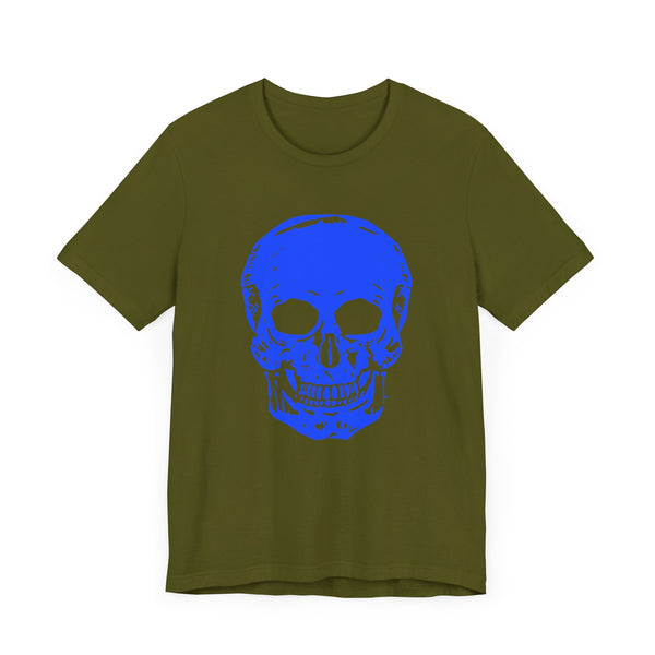 Stylish Unisex Neon Blue Skull Tee - "Fugitive" Graphic T-Shirt