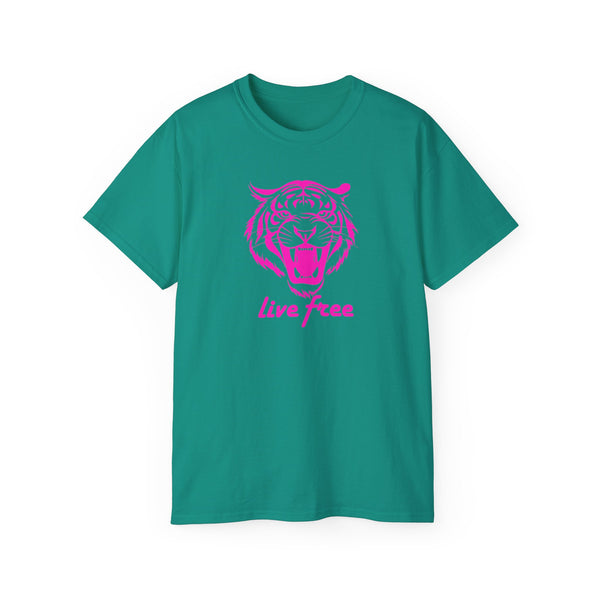 Neon Pink Live Free Tiger Graphic Tee - Unisex Ultra Cotton T-Shirt