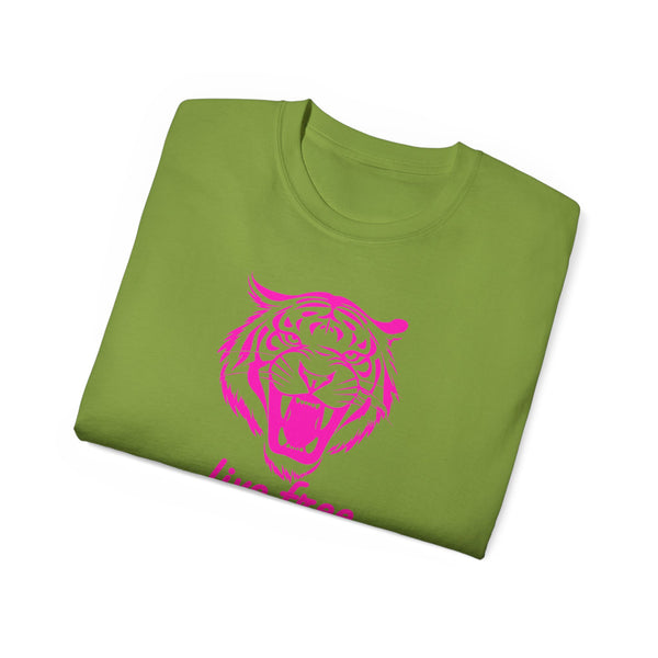 Neon Pink Live Free Tiger Graphic Tee - Unisex Ultra Cotton T-Shirt