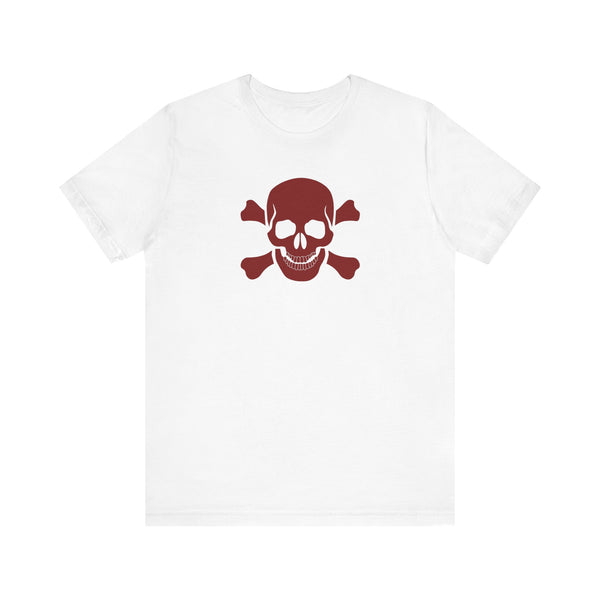 BURGUNDY Fugitive Skull and Crossbones Graphic Tee - Unisex Jersey Short Sleeve T-Shirt