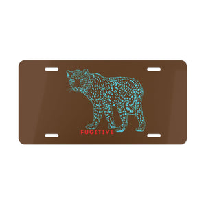 Custom tiger graphic vanity plate with unique design, aluminum material, and pre-drilled holes.