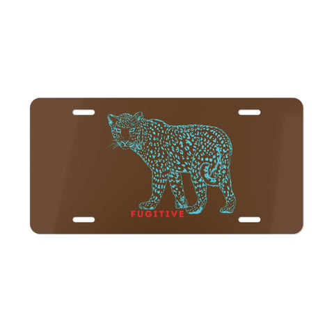 Custom tiger graphic vanity plate with unique design, aluminum material, and pre-drilled holes.