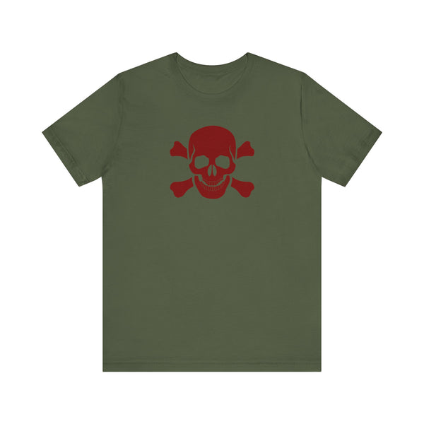 BURGUNDY Fugitive Skull and Crossbones Graphic Tee - Unisex Jersey Short Sleeve T-Shirt