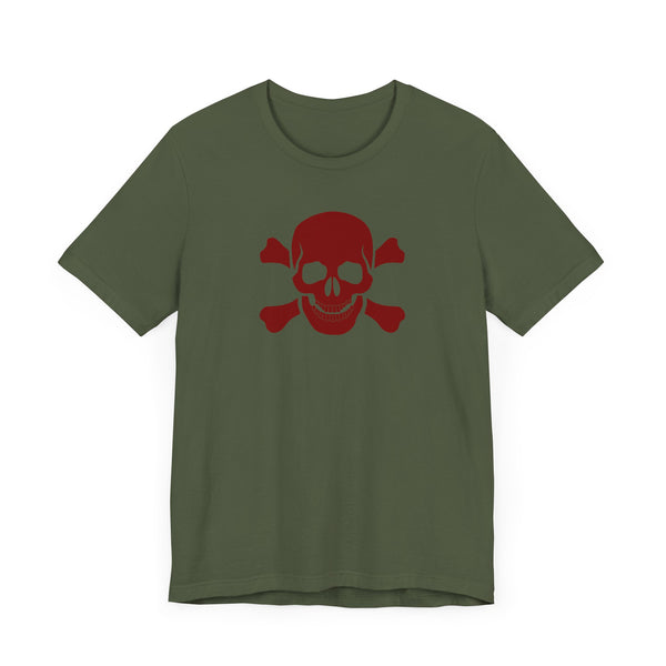 BURGUNDY Fugitive Skull and Crossbones Graphic Tee - Unisex Jersey Short Sleeve T-Shirt