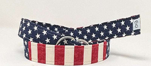 Americana Stars and Stripes Patchwork D-Ring Belt by Oliver Green