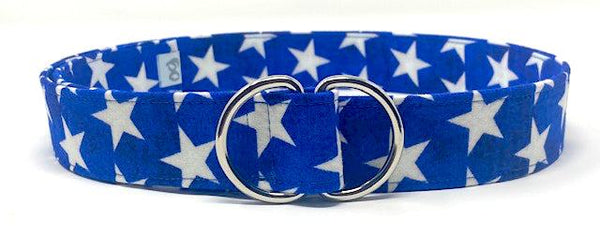Royal blue d-ring belt with white stars by oliver green