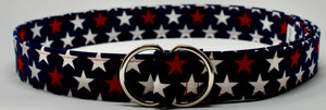 Navy Blue d ring belt with white and red star detail by oliver green