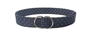 navy and white geometric print d-ring belt by oliver green