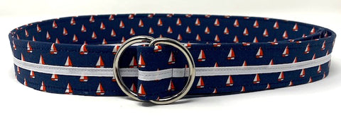 Navy blue belt with mini sailboats and a white grosgrain ribbon by oliver green
