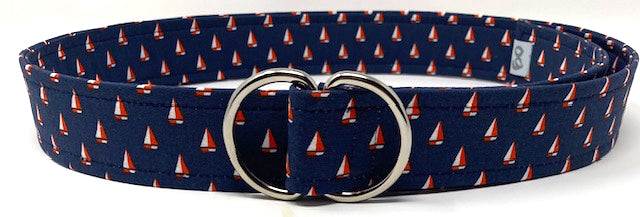 navy blue belt with red and white sailboats by oliver green