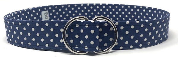 Navy blue polka dot d ring belt by oliver green