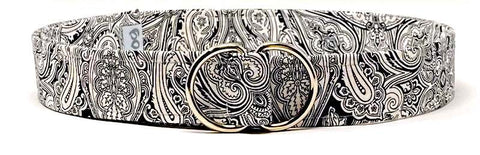 Paisley black and white d-ring belt by oliver green